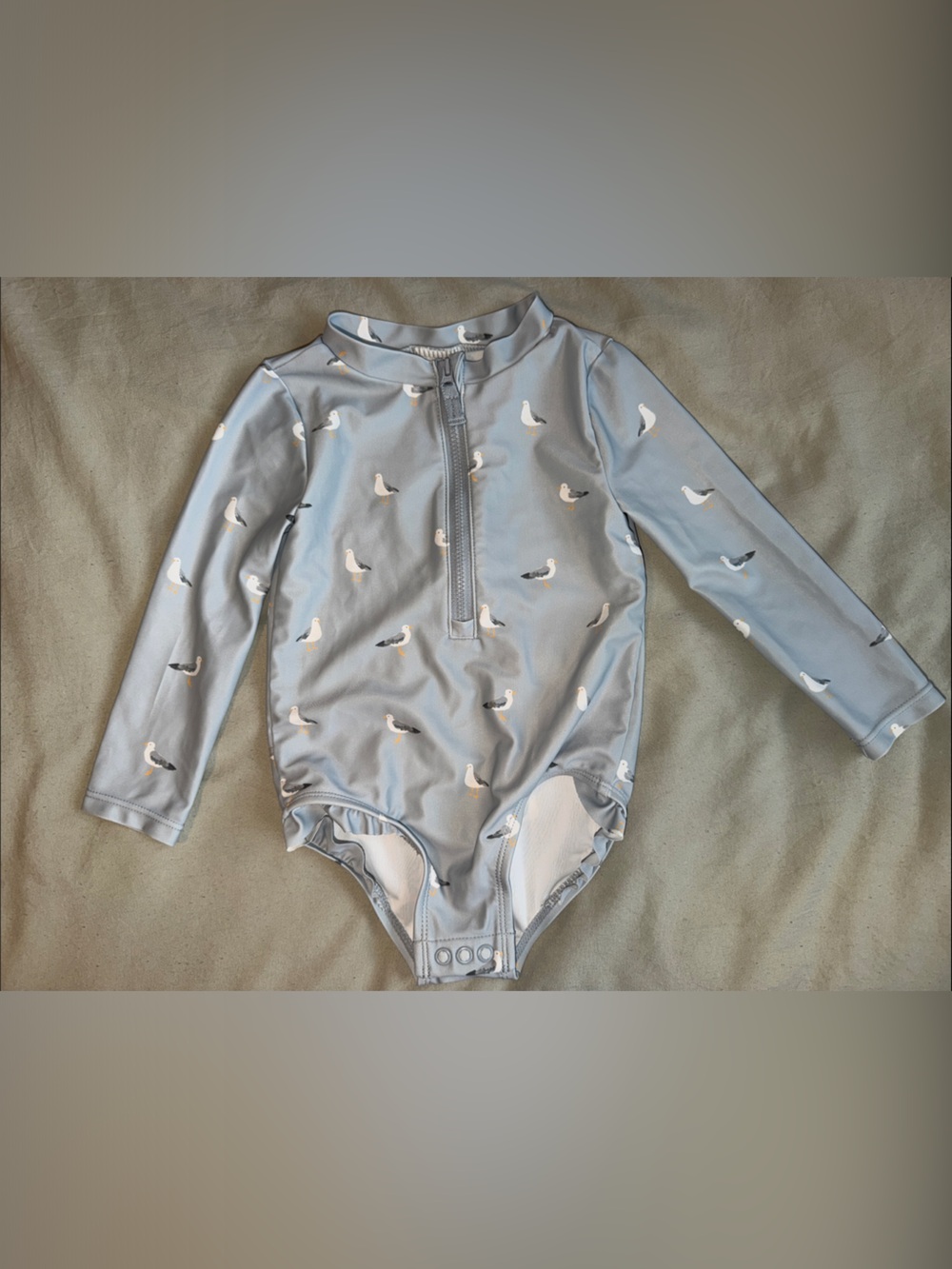 Kids Long Sleeve Rashguard Swimsuit - Light Blue Seagull Print